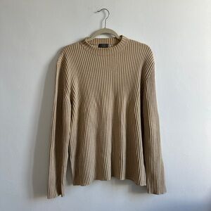 Men's Cotton Merino Wool Vintage 60s mid century Tan Ribbed Sweater